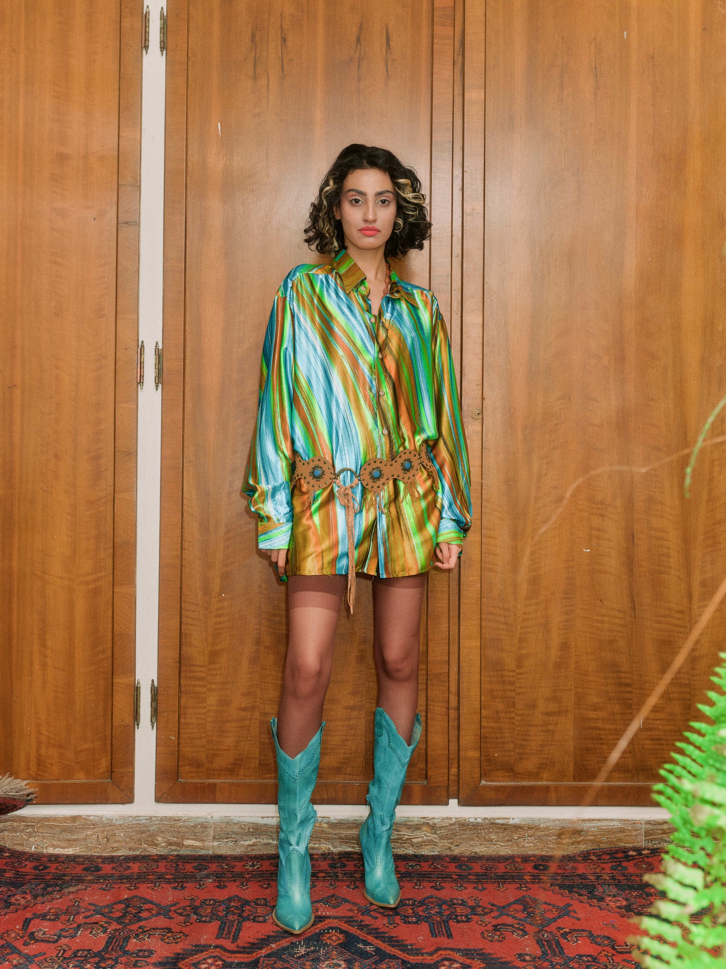 Nabaat Blue Printed Silk Blouse